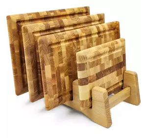 Набір обробних кухонних торцевих дерев'яних дошок прямокутні з виїмкою ясен з підставкою